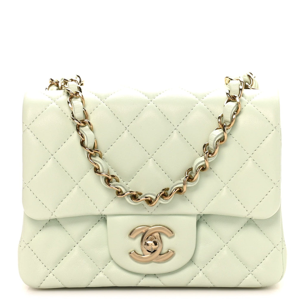 Chanel Lambskin Quilted Mini Square Flap Light Green