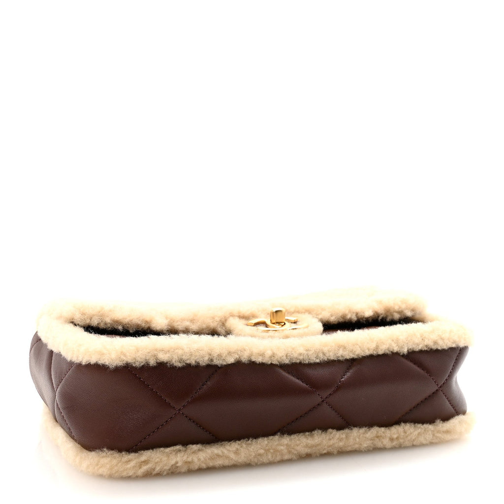 Chanel Shearling Lambskin Quilted Furry Coco Flap Beige Dark Brown