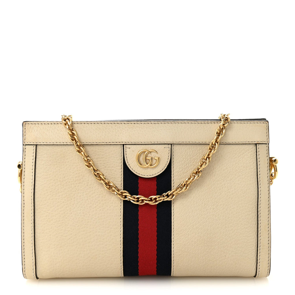 Gucci Textured Calfskin Web Small Ophidia Chain Shoulder Bag Mystic White