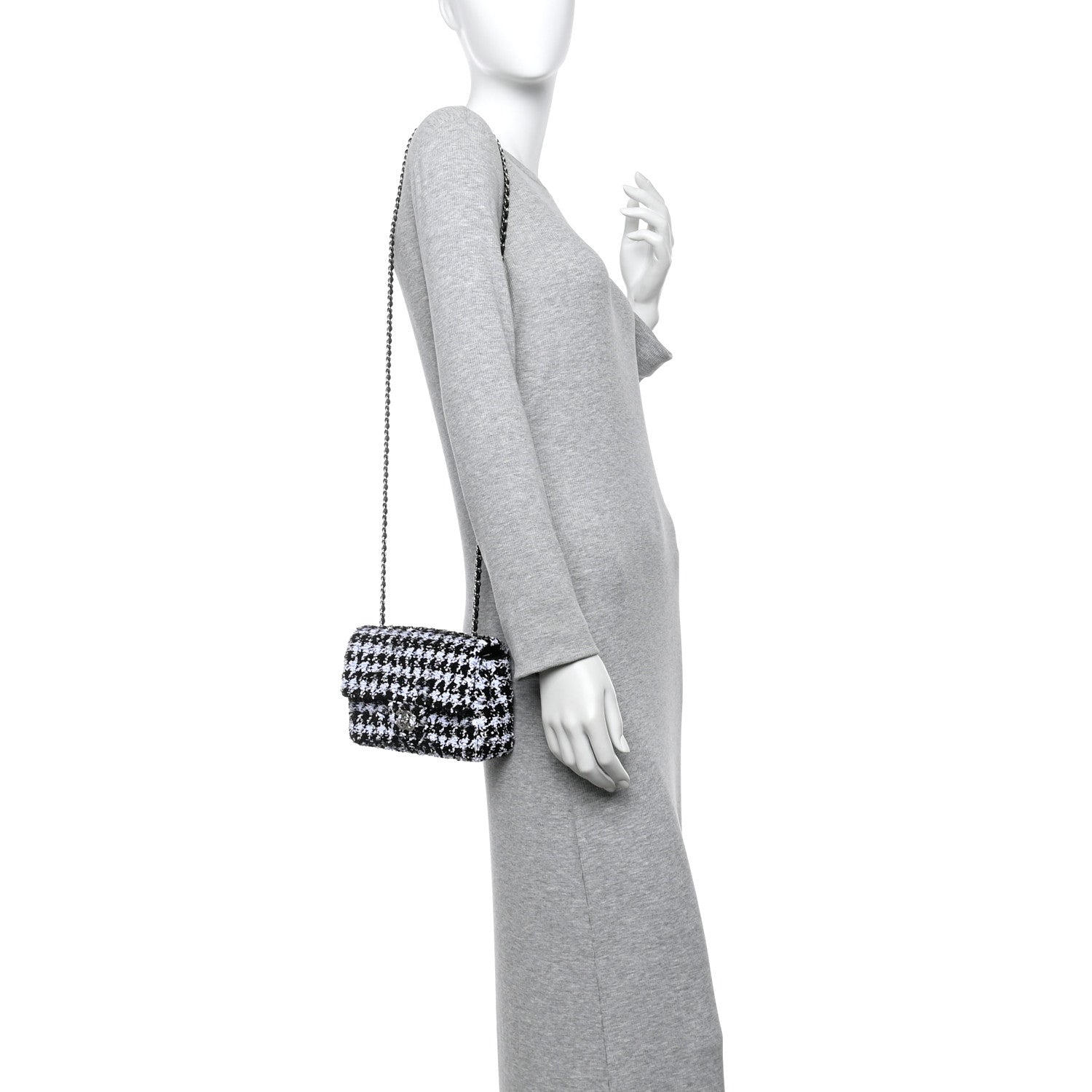 Chanel Sequin Houndstooth Small Flap Black White