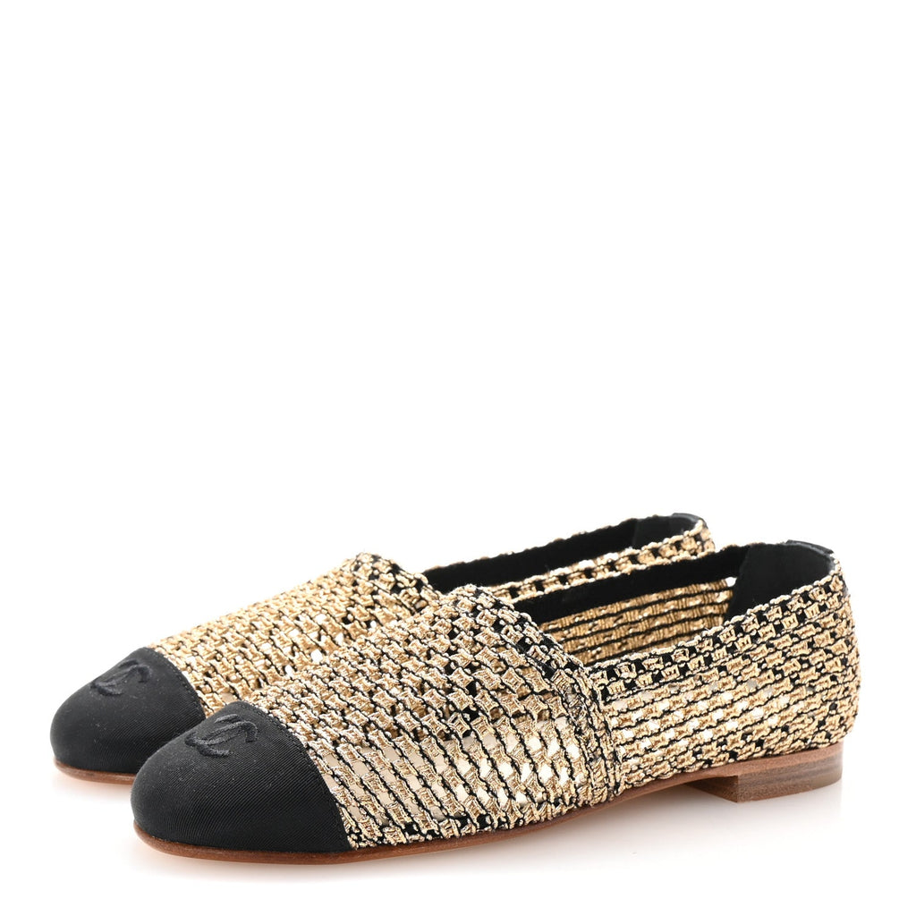 Knit Grosgrain Cap Toe CC Moccasin Loafers 36 Gold Black