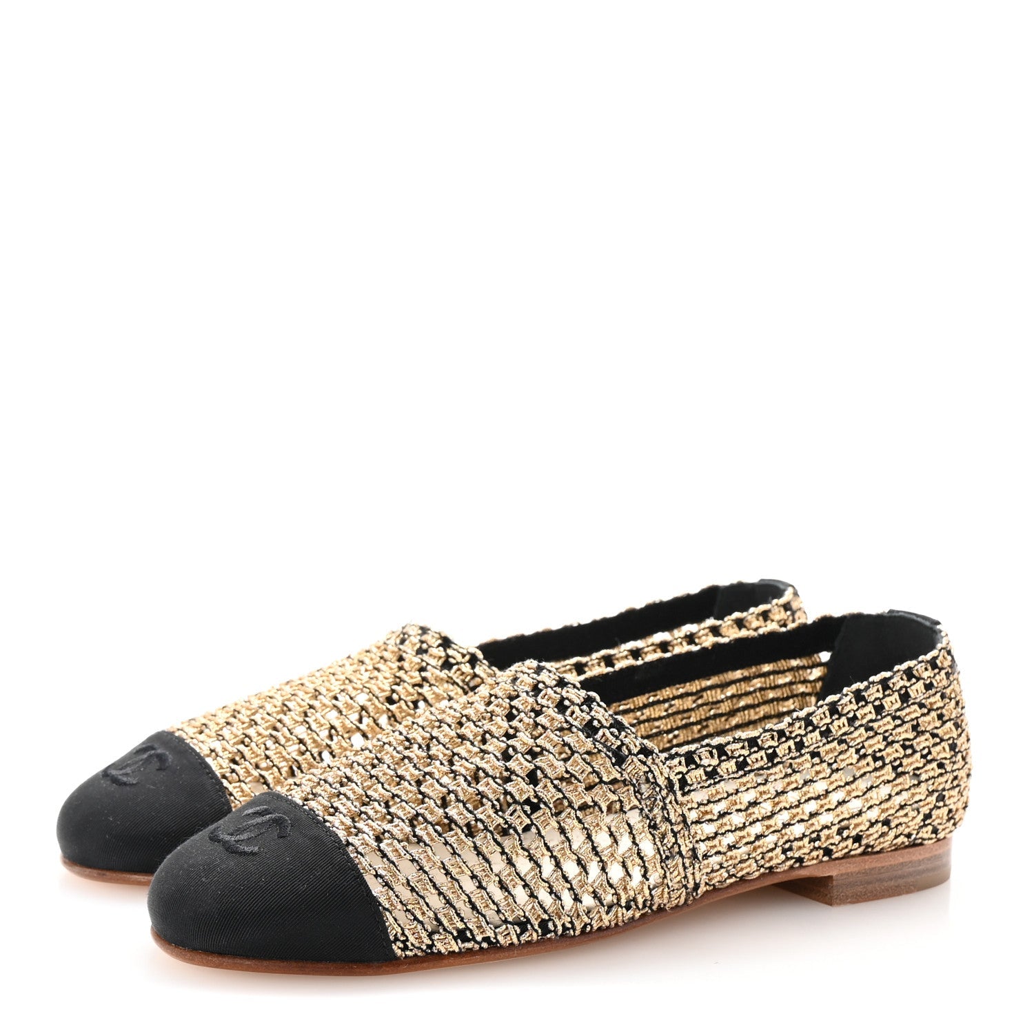 Knit Grosgrain Cap Toe CC Moccasin Loafers 36 Gold Black