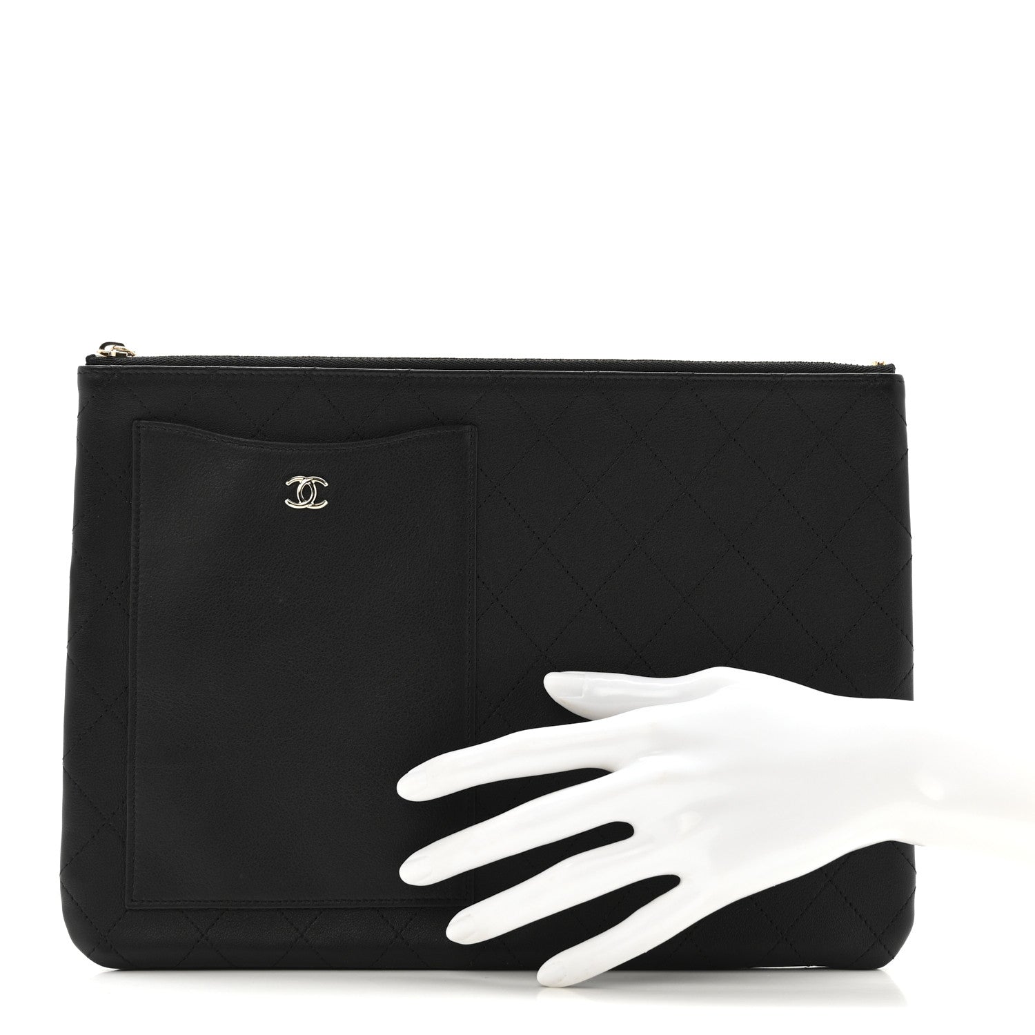 Calfskin Quilted Medium CC Pocket Cosmetic Case Black