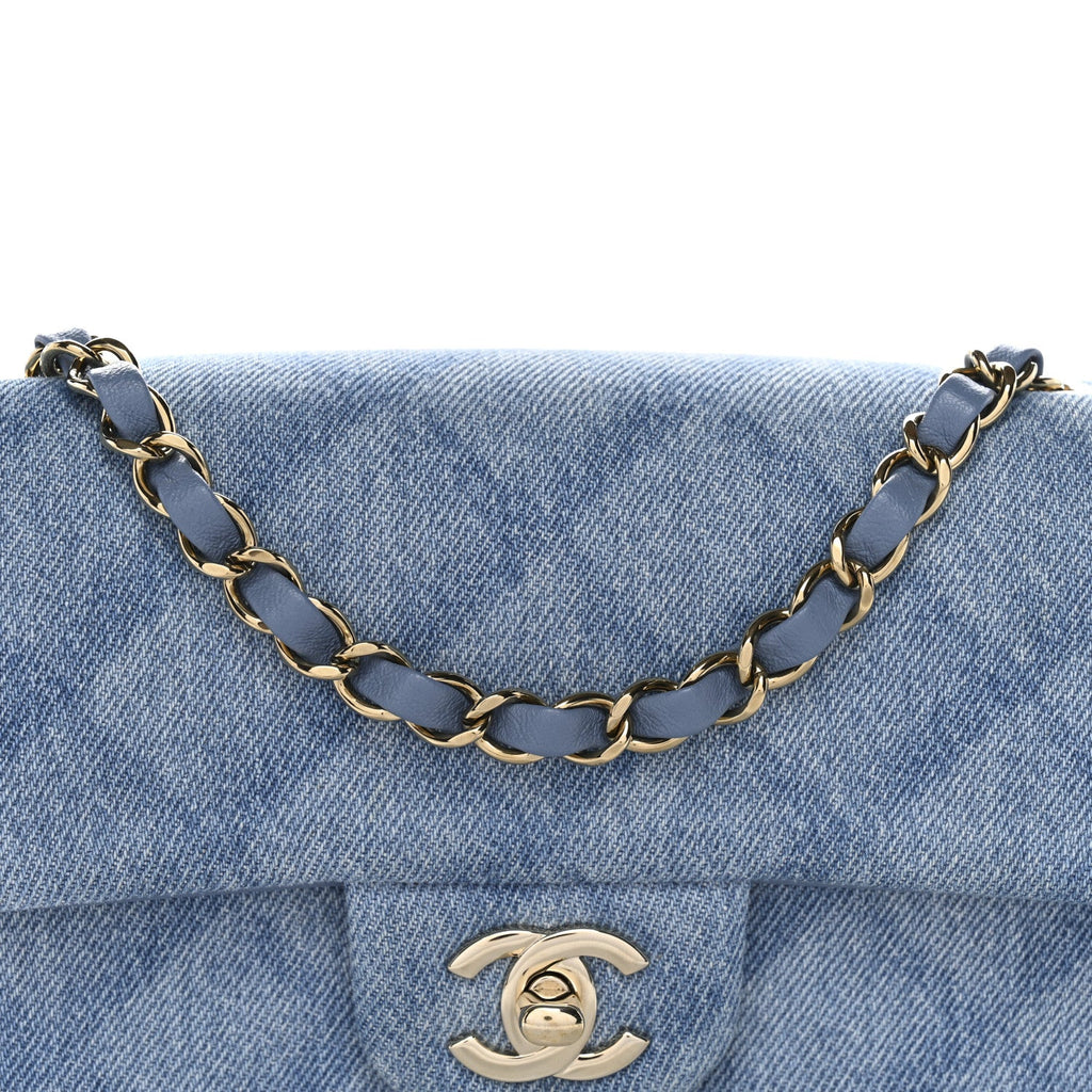 Chanel Printed Denim Quilted Mini Rectangular Flap Light Blue