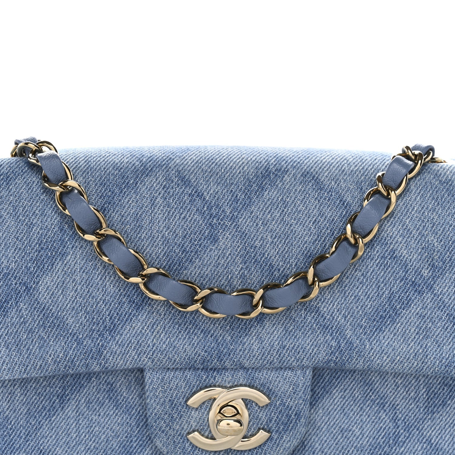 Chanel Printed Denim Quilted Mini Rectangular Flap Light Blue