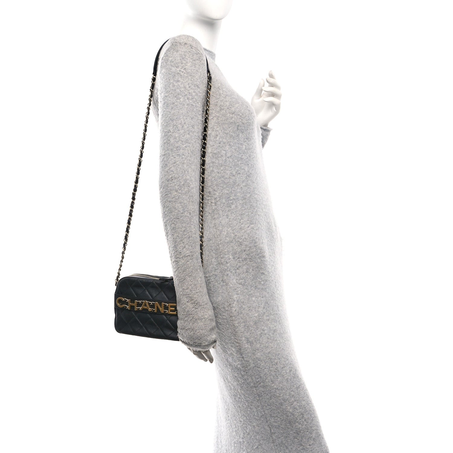 Chanel Calfskin Quilted Enchained Camera Case Bag Black