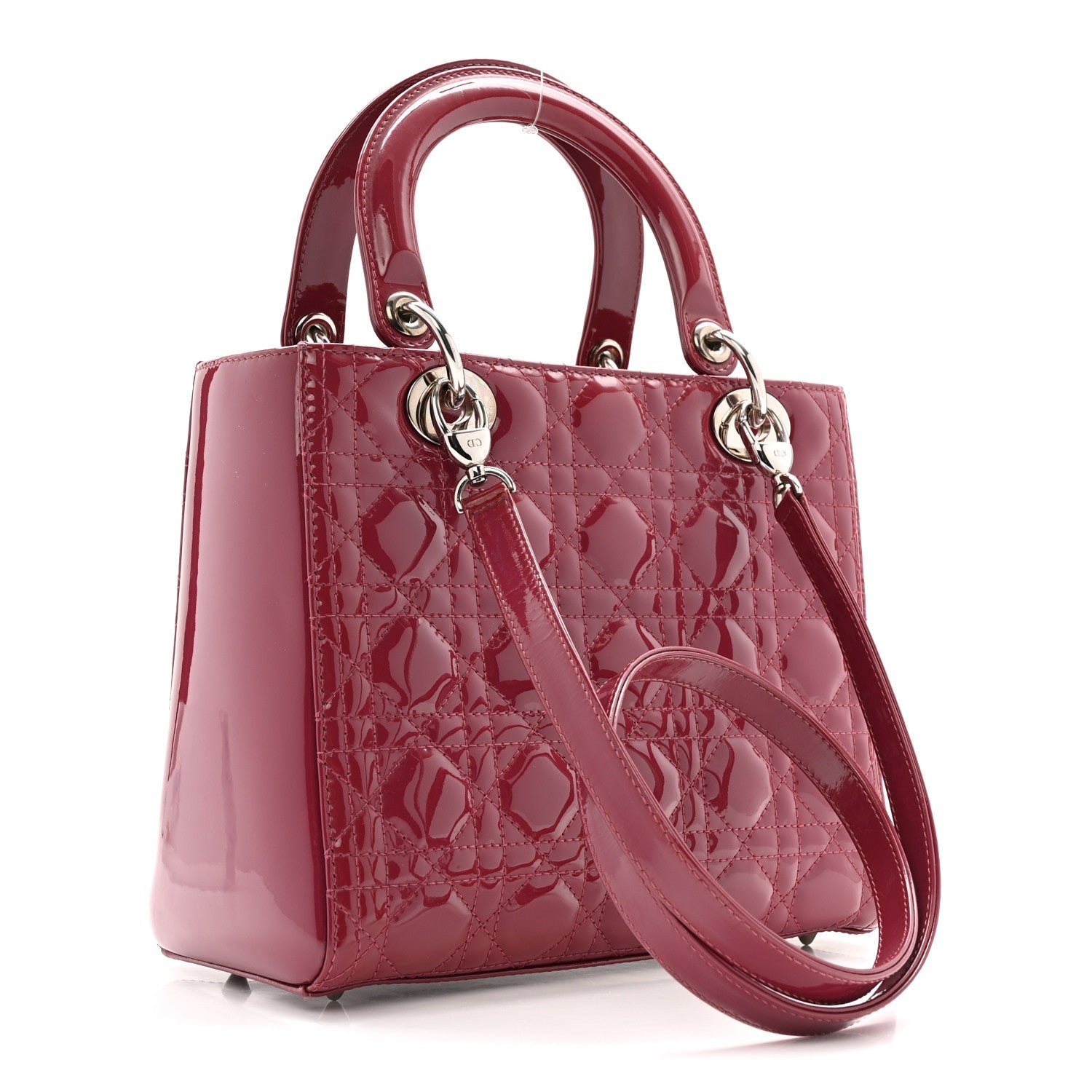 Christian Dior Patent Cannage Medium Lady Dior Dark Pink