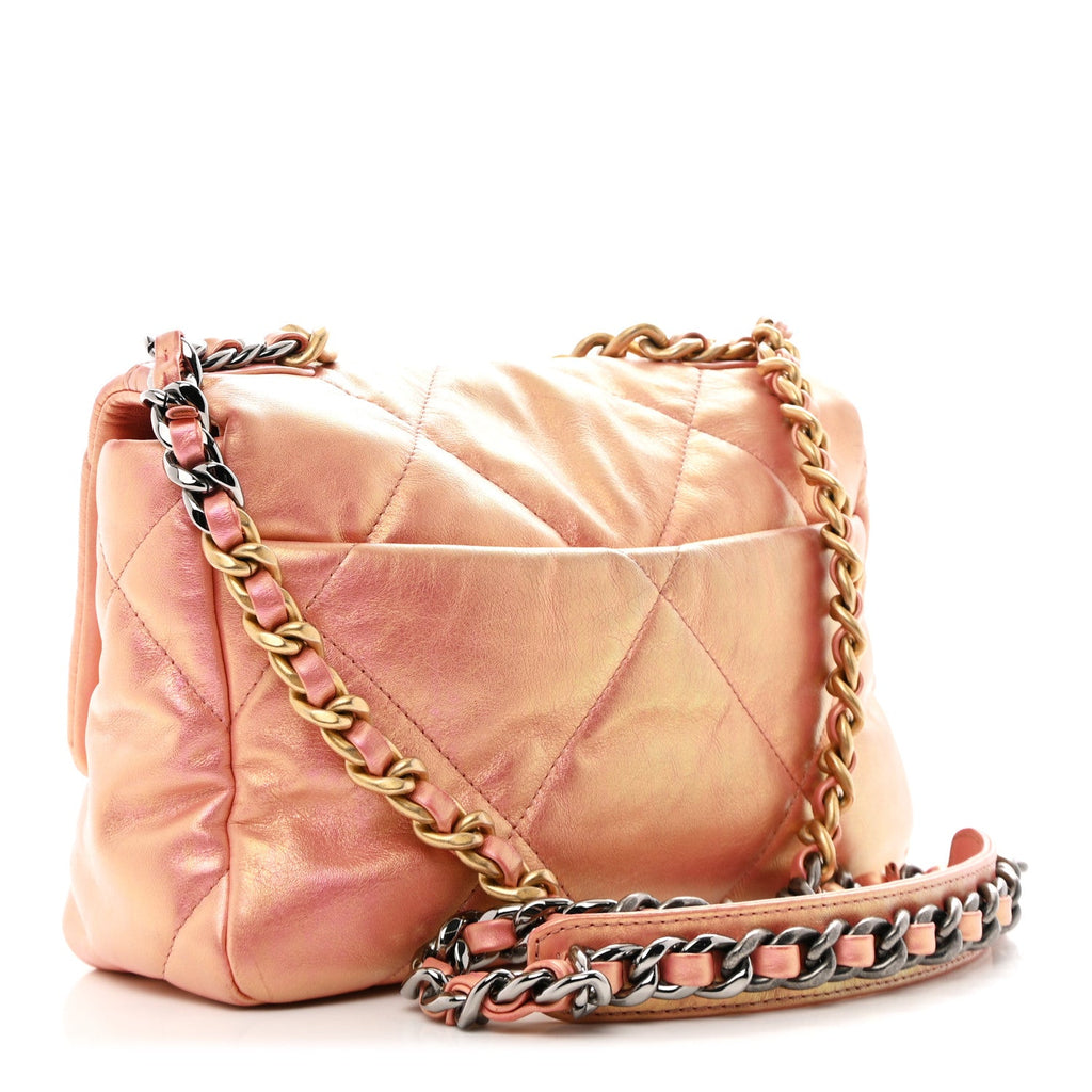 Chanel Iridescent Calfskin Quilted Medium Chanel 19 Flap Pink