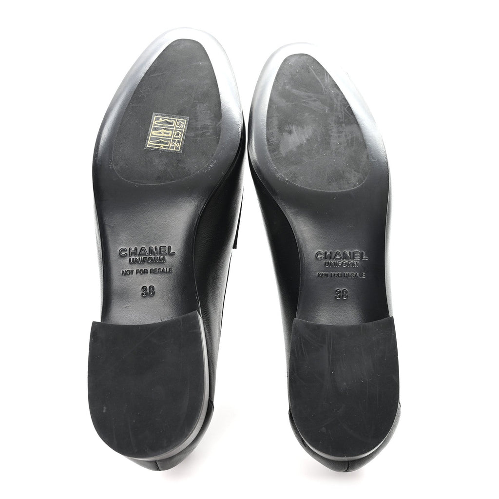 Calfskin Womens Stitched CC Loafers 38 Black