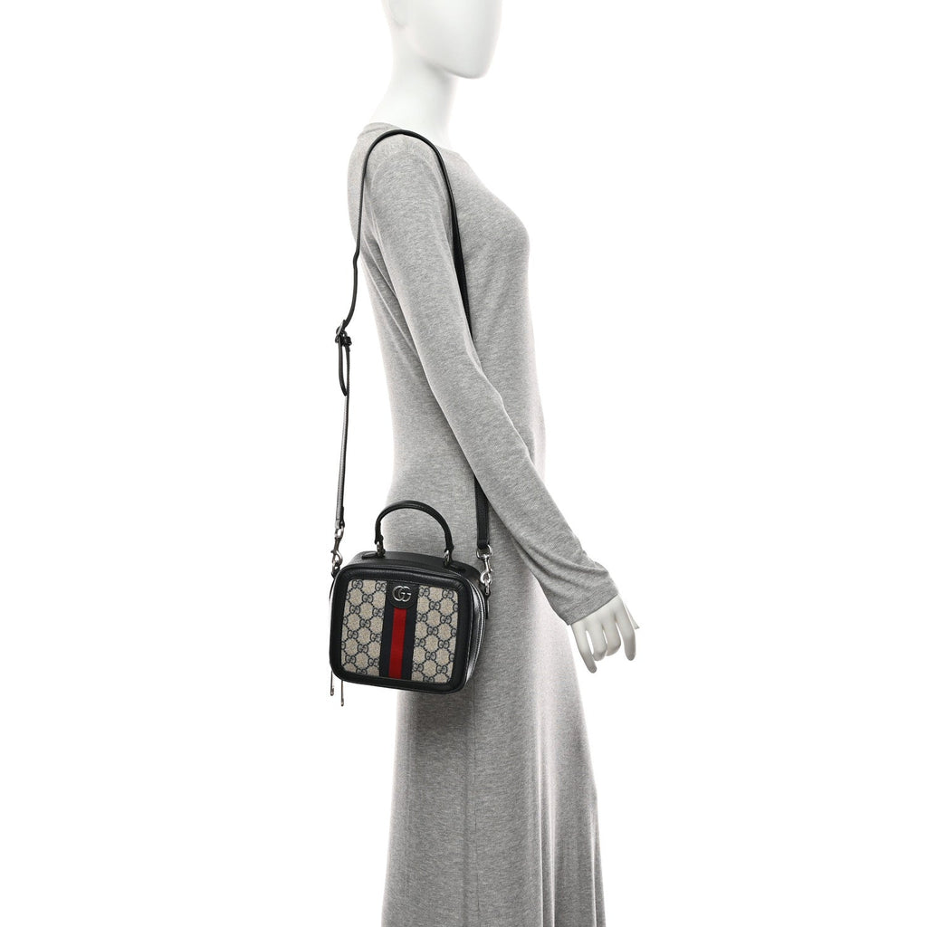 Gucci GG Supreme Monogram Mini Ophidia Top Handle Square Shoulder Bag Beige Blue