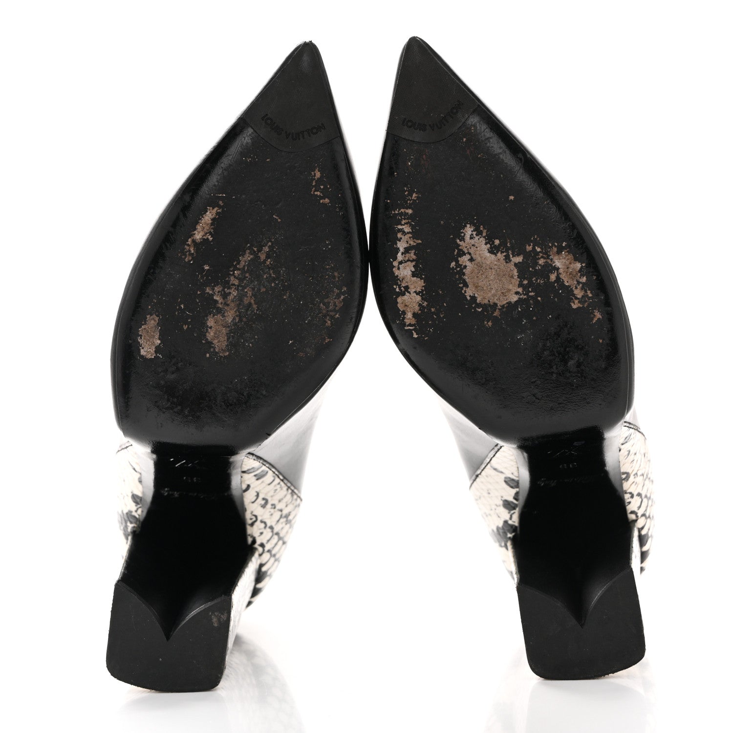 Louis Vuitton Calfskin Snakeskin Embossed Matchmake Pumps 35 Black White
