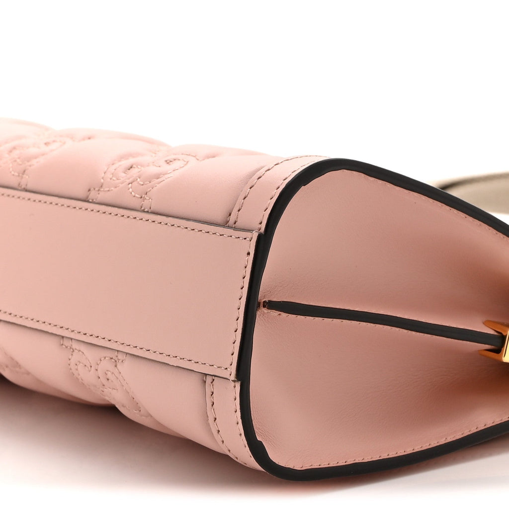 Gucci Calfskin GG Matelasse Small Slim Chain Shoulder Bag Perfect Pink Natural