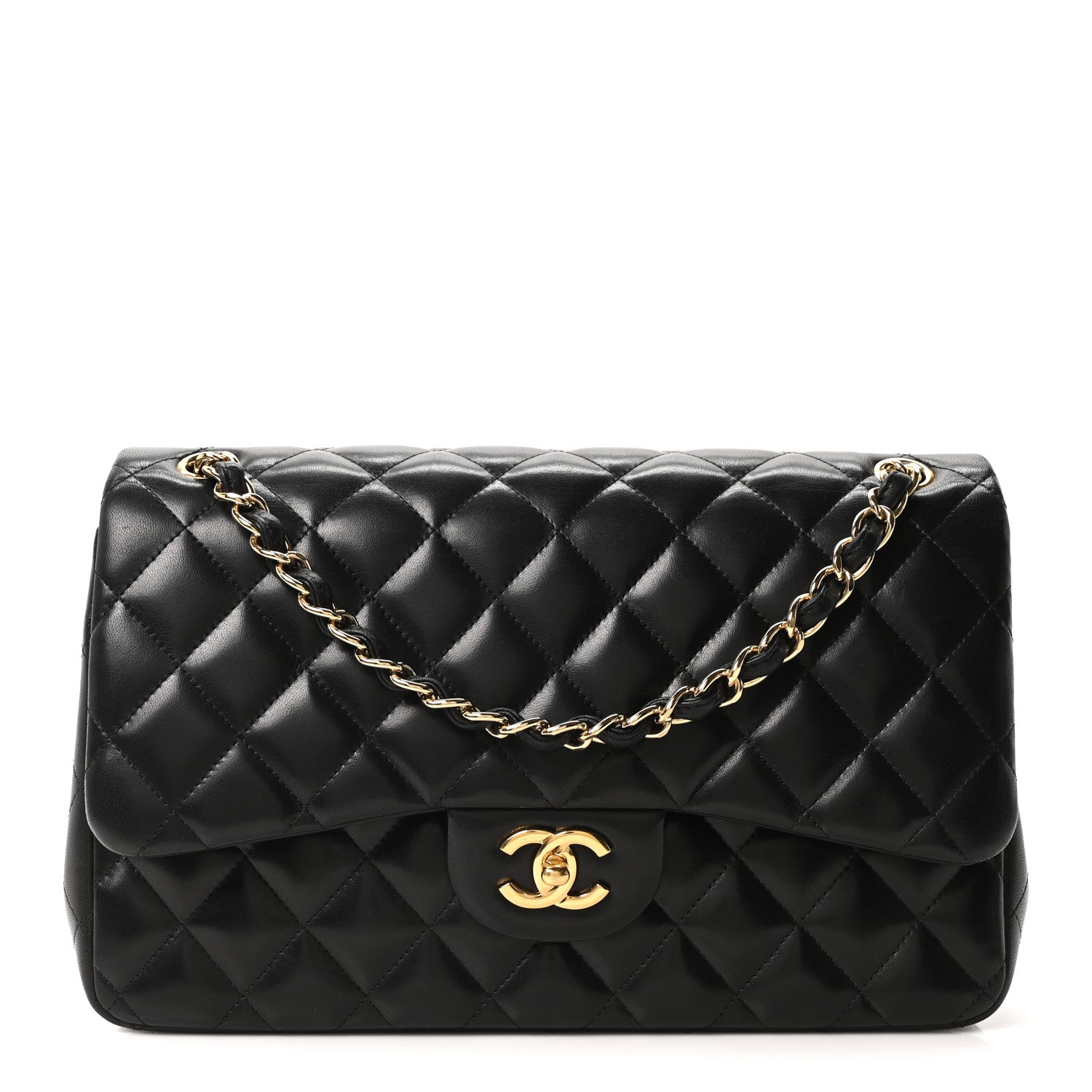 Chanel Lambskin Quilted Jumbo Double Flap Black