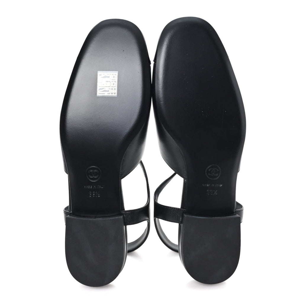 Lambskin Patent Cap Toe Crystal Enamel CC Mary Jane Slingback Flats 39.5 Black