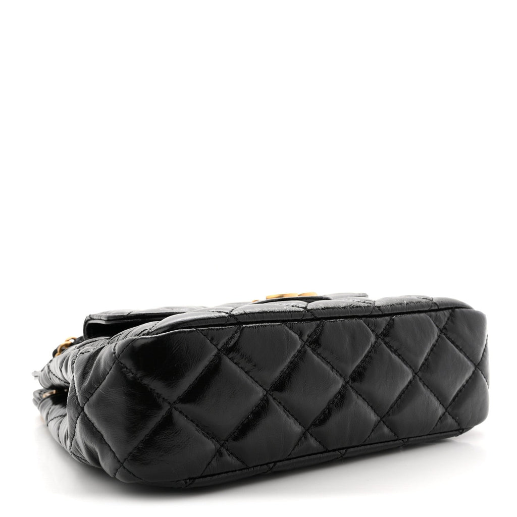 Chanel Shiny Crumpled Calfskin Quilted Small Wavy CC Hobo Black
