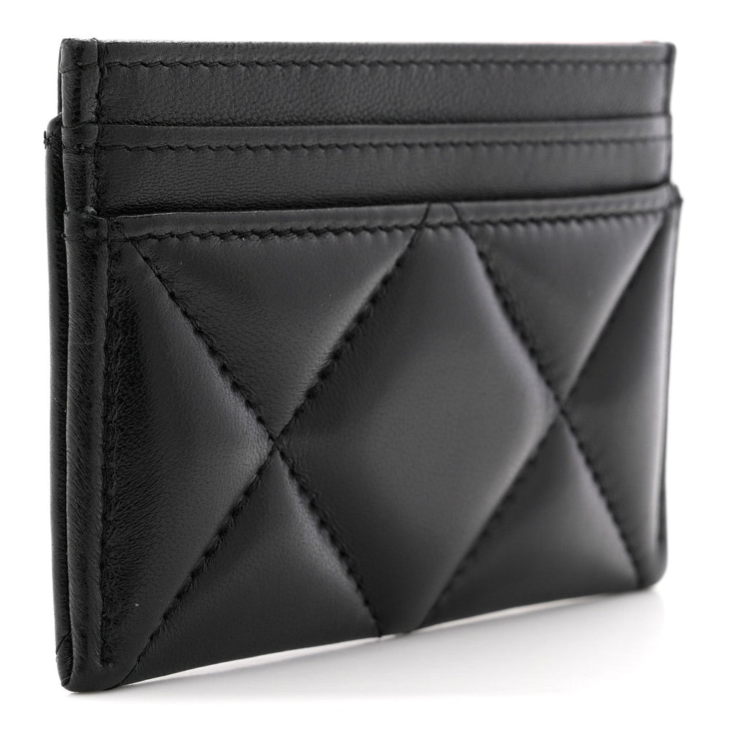 Lambskin Quilted Chanel 19 Card Holder Black