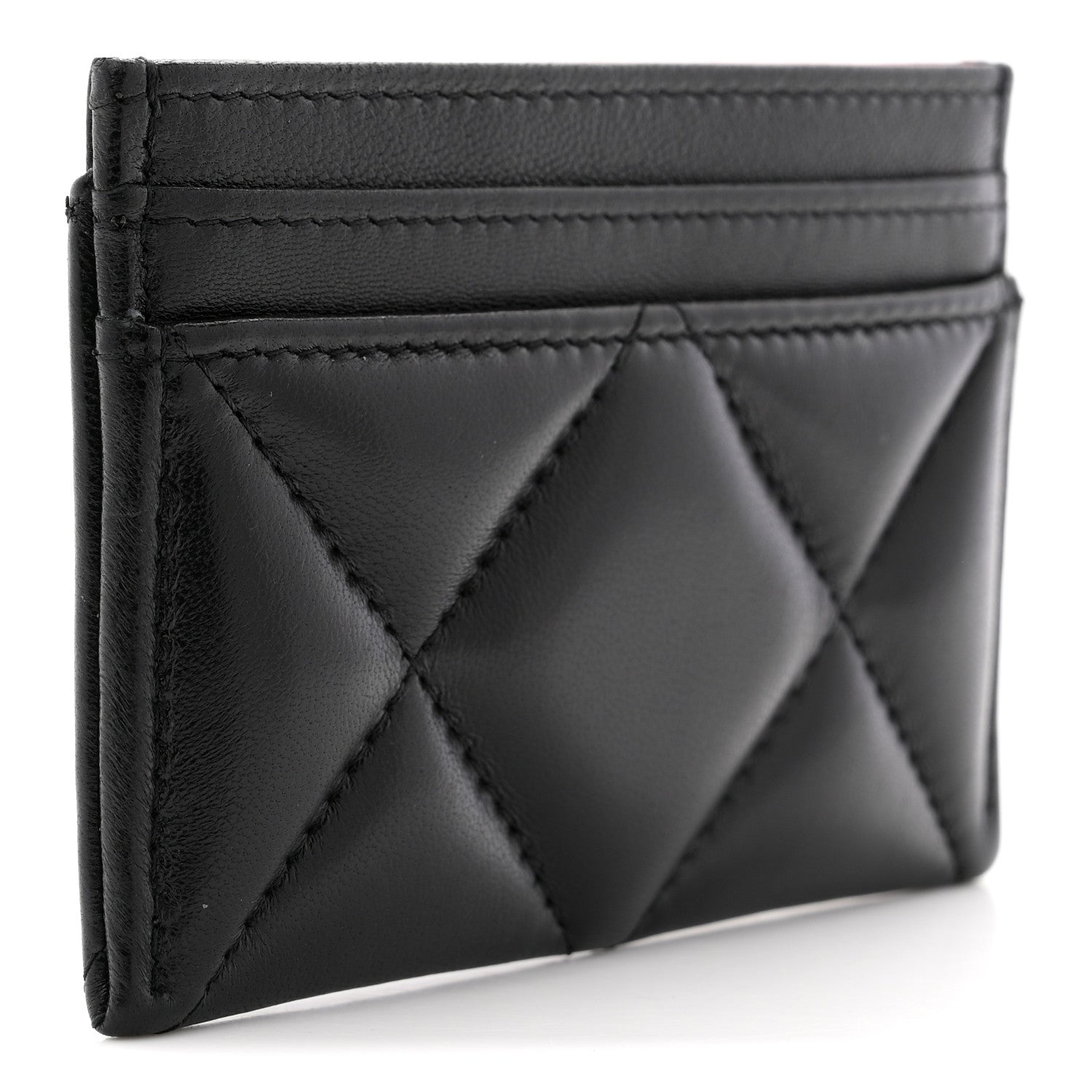 Lambskin Quilted Chanel 19 Card Holder Black