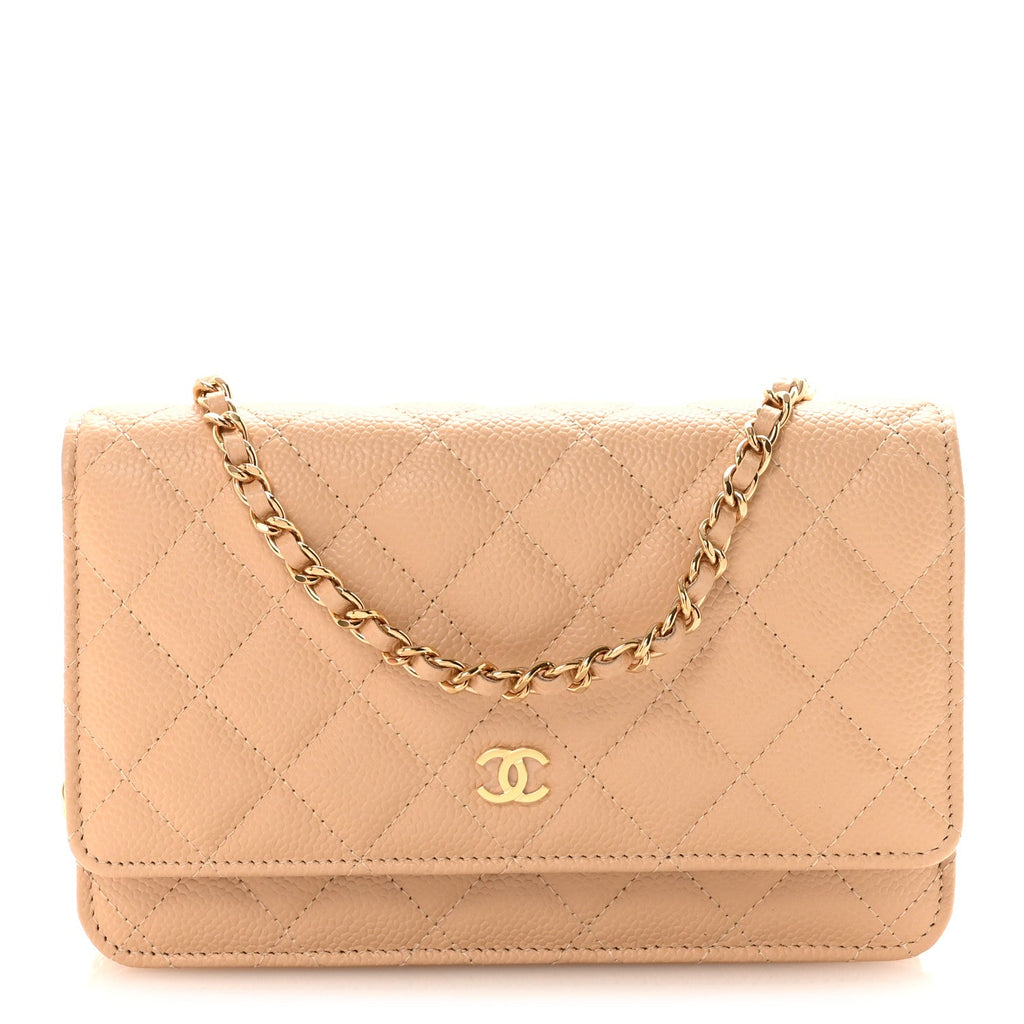 Chanel Caviar Quilted Wallet on Chain WOC Beige