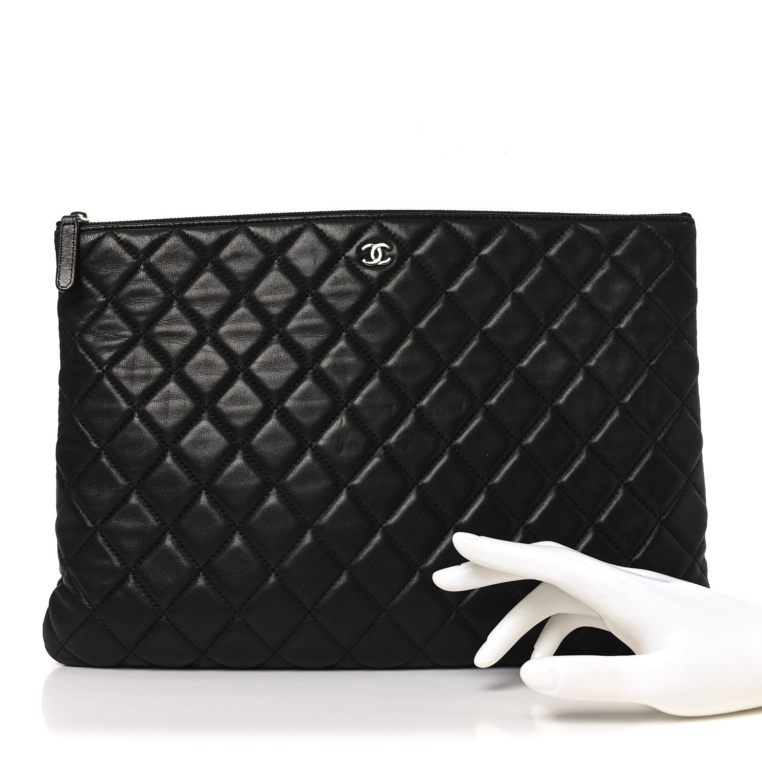 Lambskin Quilted Large Cosmetic Case Black