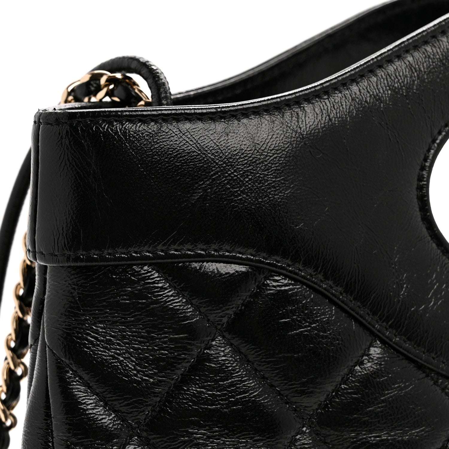 Chanel Shiny Crumpled Calfskin Quilted Small 31 Shopping Bag Black