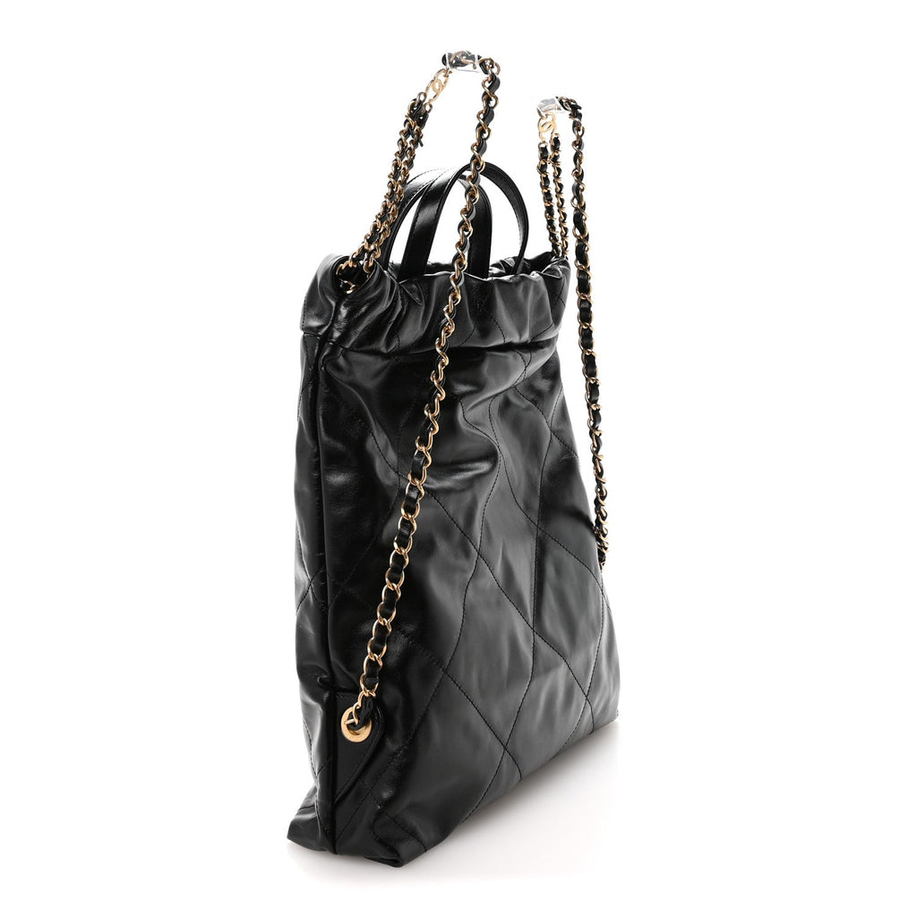 Chanel Shiny Calfskin Quilted Chanel 22 Backpack Black