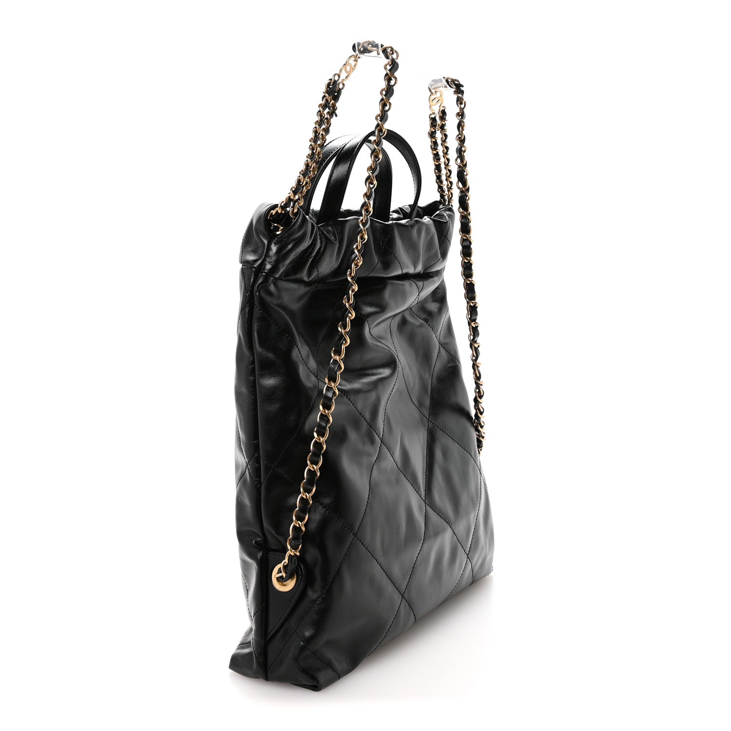 Chanel Shiny Calfskin Quilted Chanel 22 Backpack Black
