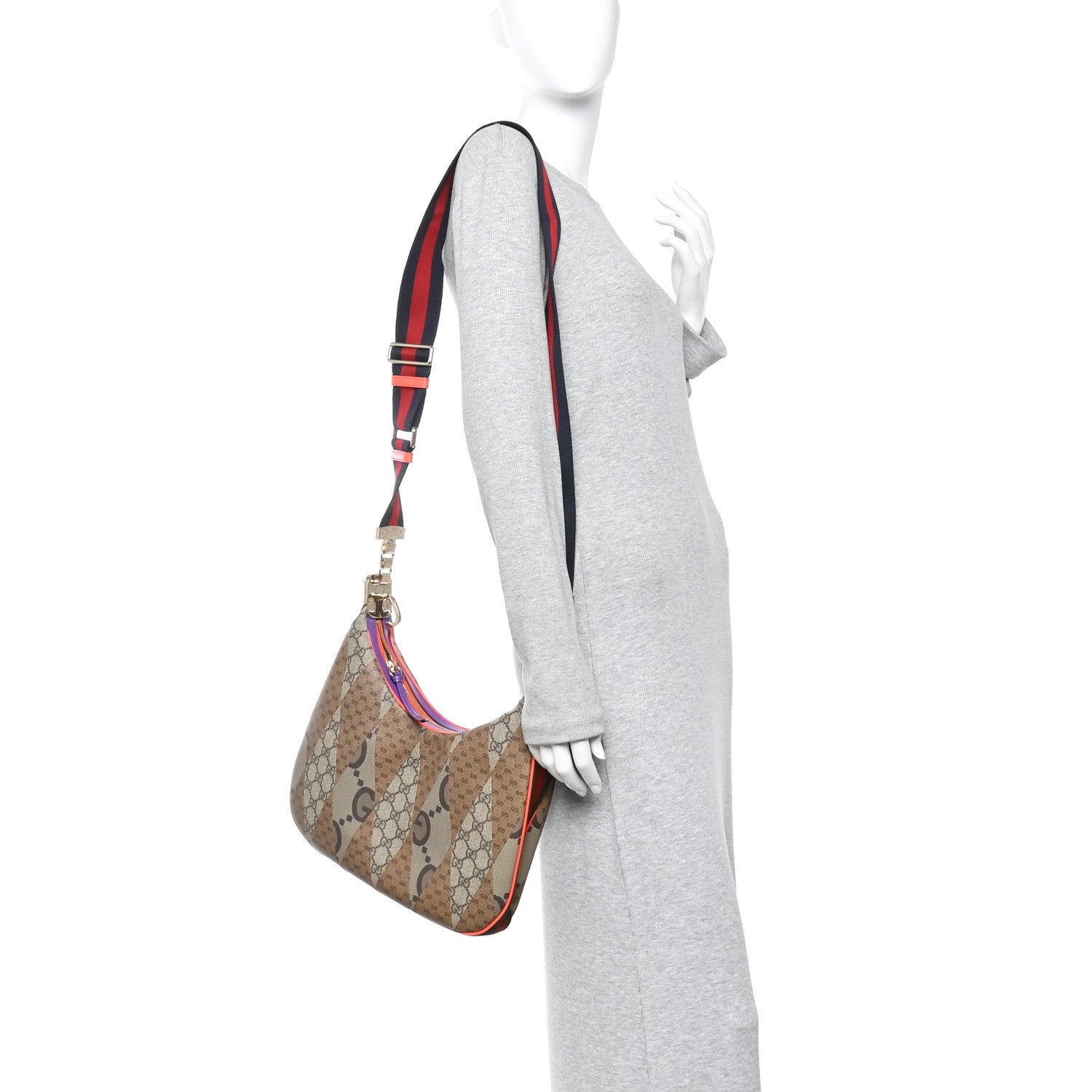 Gucci GG Supreme Monogram Mix Monogram Web Patchwork Large Attache Shoulder Bag Beige Multicolor