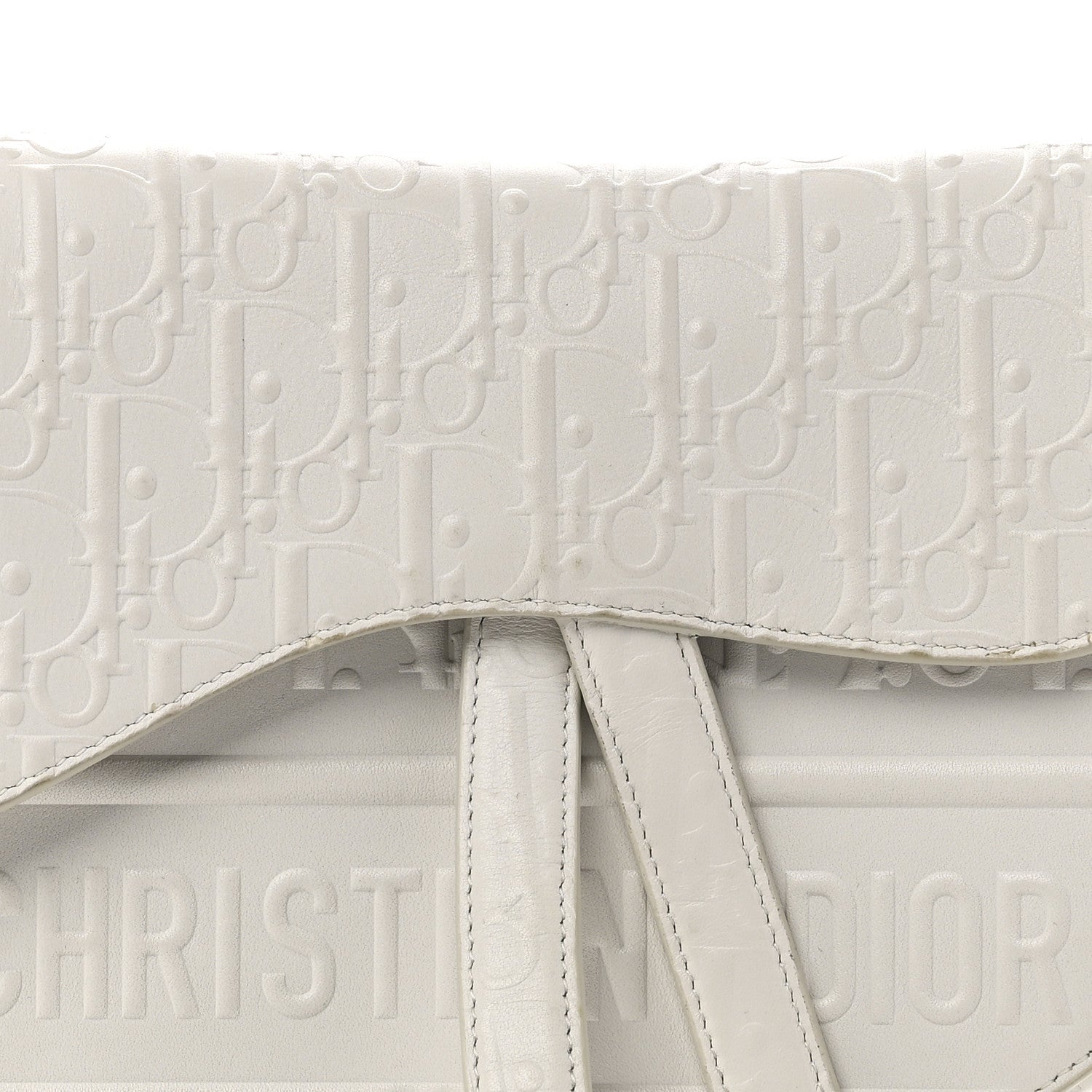 Christian Dior Calfskin Embossed Oblique Saddle Bag White