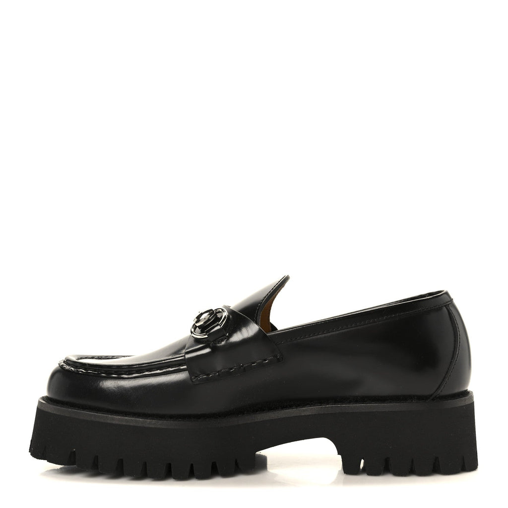 Gucci Cordovan Lux Womens Horsebit 45mm Platform Loafers 36 Black