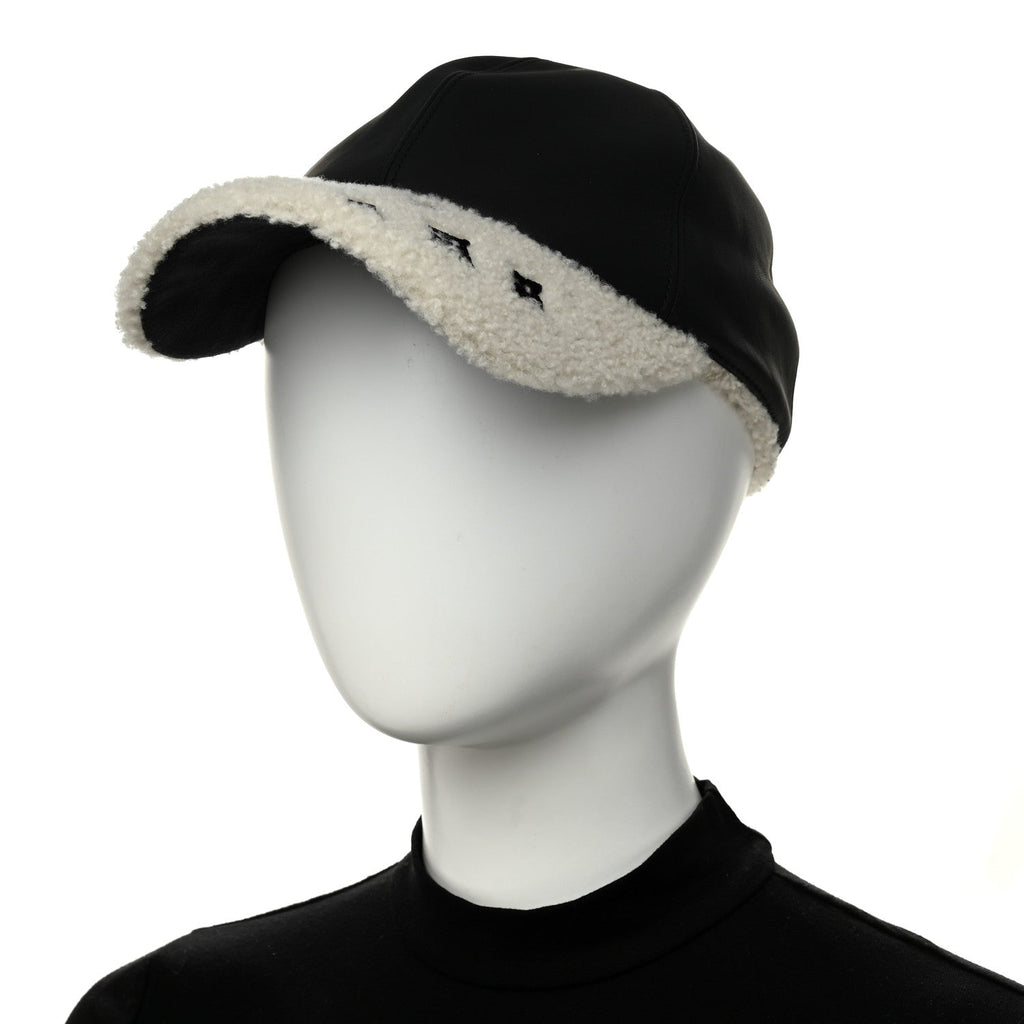 Louis Vuitton Calfskin Shearling Monogram Cap L Black