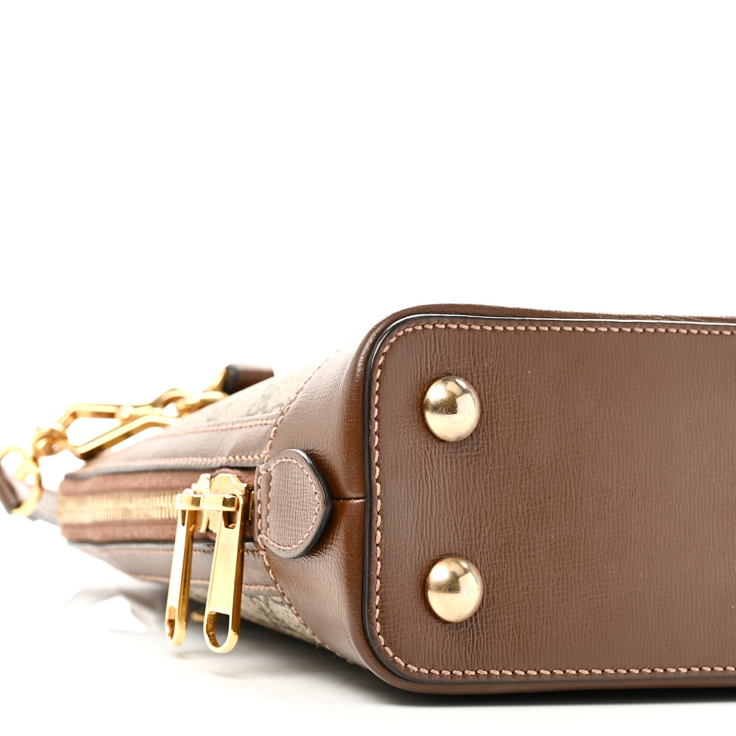 Gucci GG Supreme Monogram Azalea Calfskin Small Horsebit 1955 Top Handle Bag Beige Ebony Brown Sugar