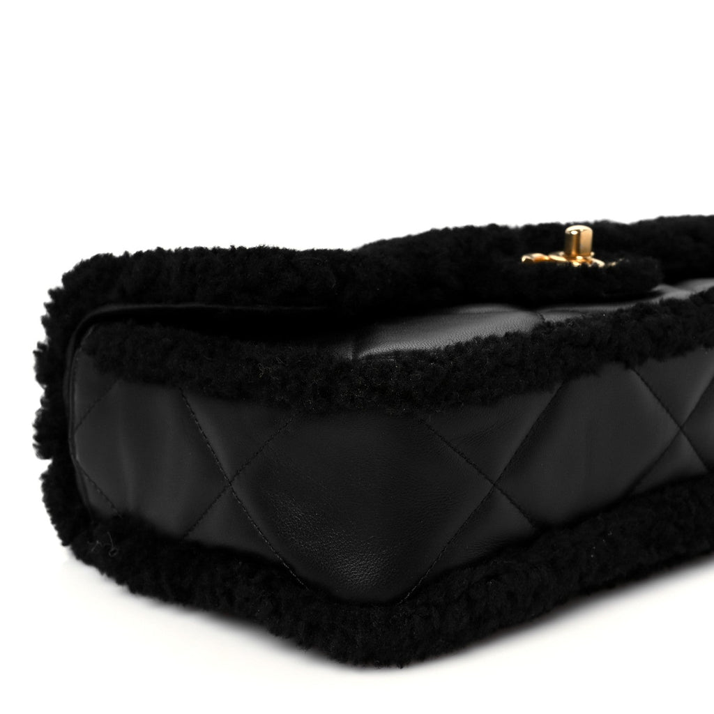 Chanel Shearling Lambskin Quilted Furry Coco Flap Black