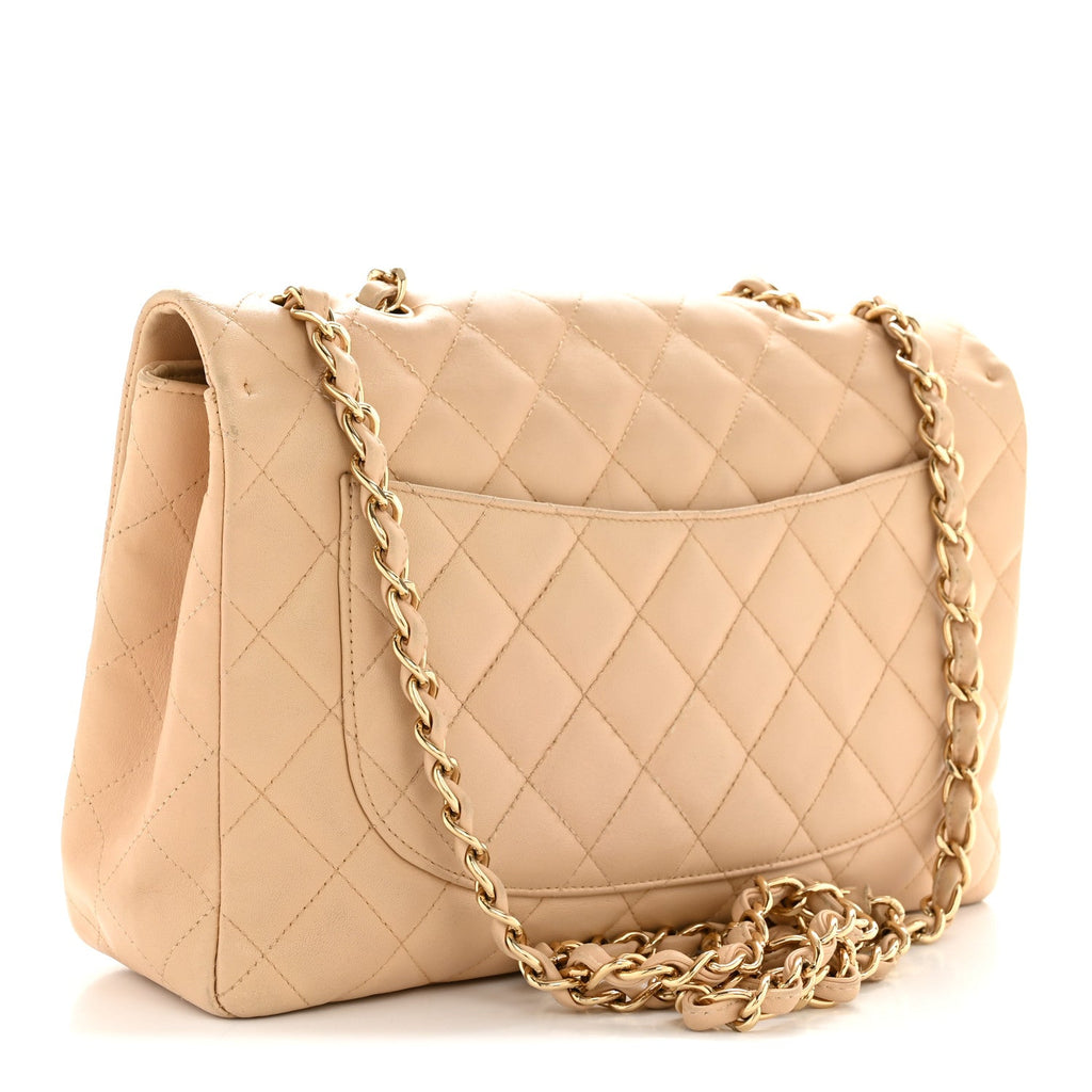 Chanel Lambskin Quilted Jumbo Single Flap Beige