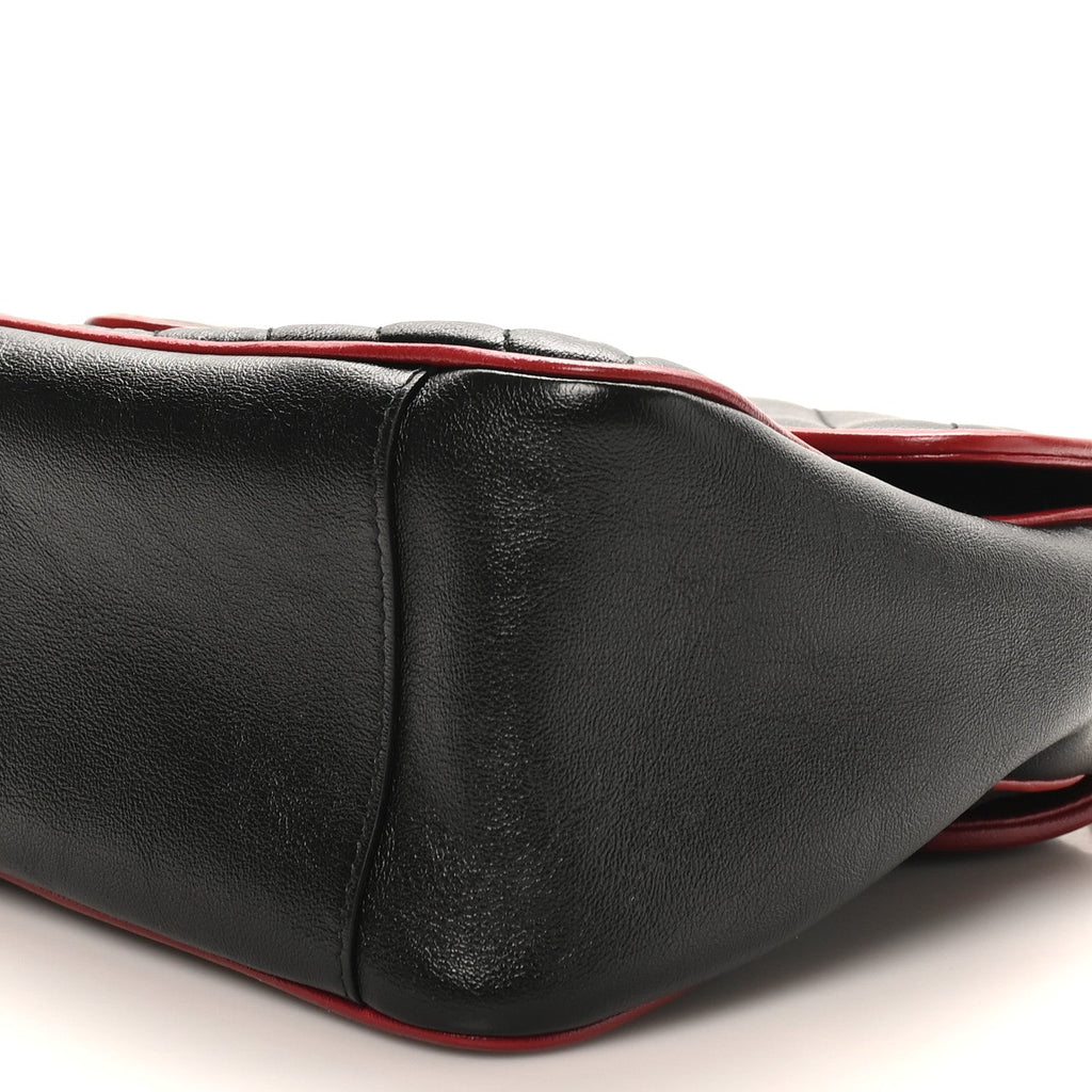 Gucci Vintage Effect Calfskin Matelasse Diagonal Small Torchon GG Marmont Top Handle Shoulder Bag Black Romantic Cherry