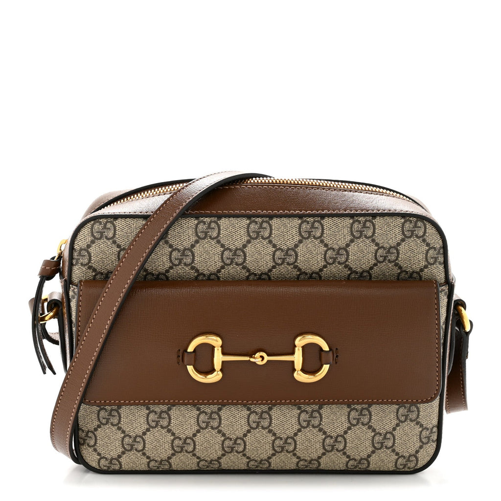Gucci GG Supreme Monogram Small Horsebit 1955 Shoulder Bag Beige Brown Sugar