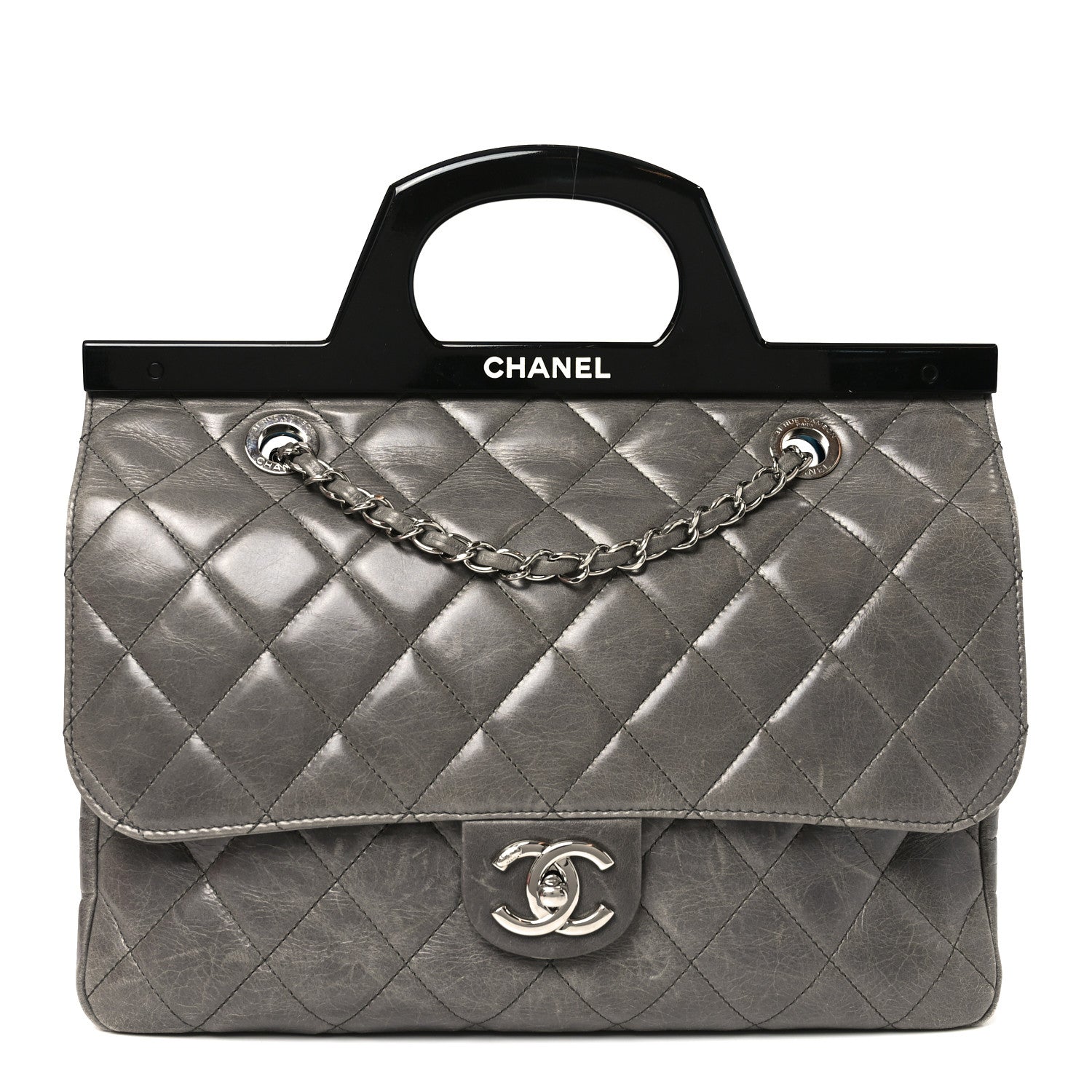 Chanel Glazed Calfskin Quilted Large CC Delivery Tote Grey