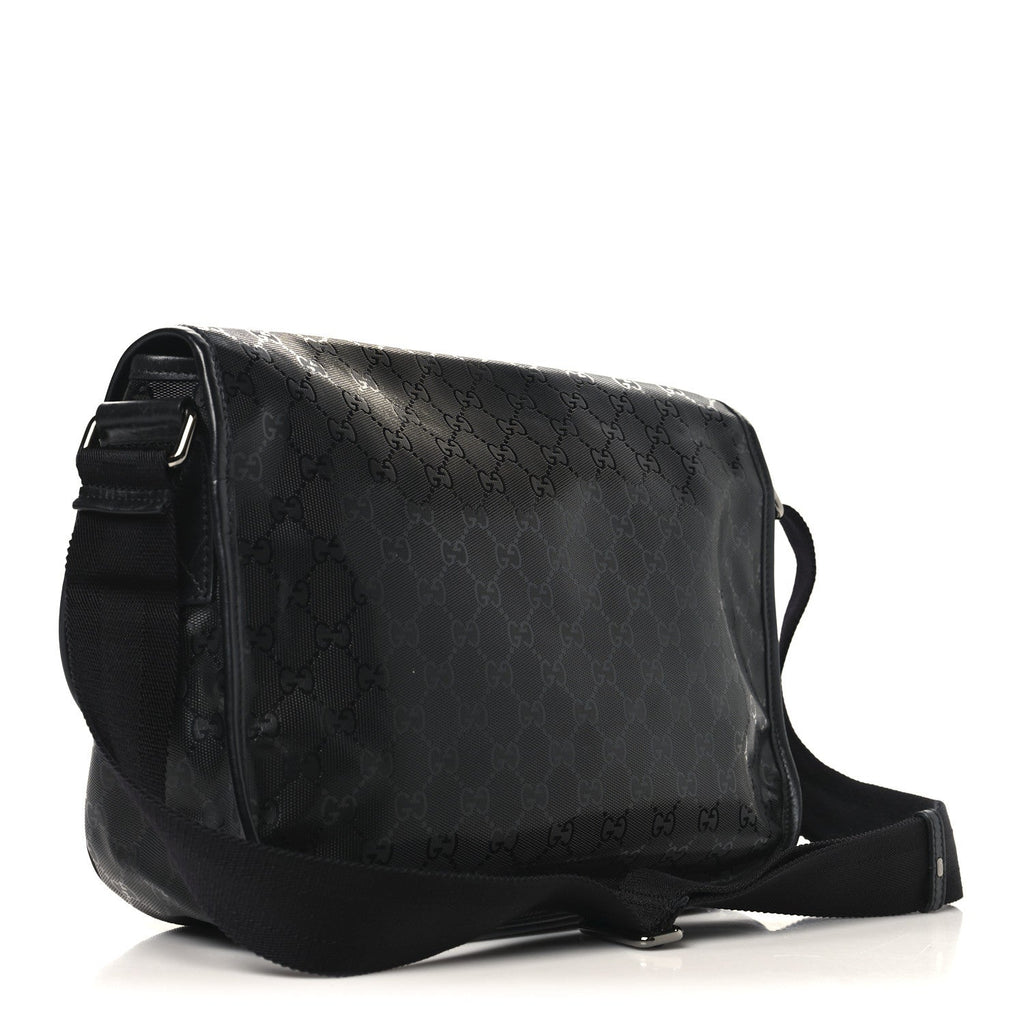 Gucci Imprime Monogram Medium Double Buckle Flap Messenger Bag Black