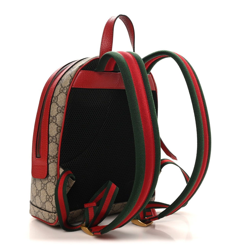 Gucci GG Supreme Monogram Web Bosco Patch Dome Backpack Beige Malva Hibiscus Red