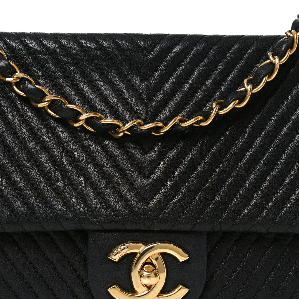 Chanel Calfskin Chevron Quilted Medium Surpique Flap Black