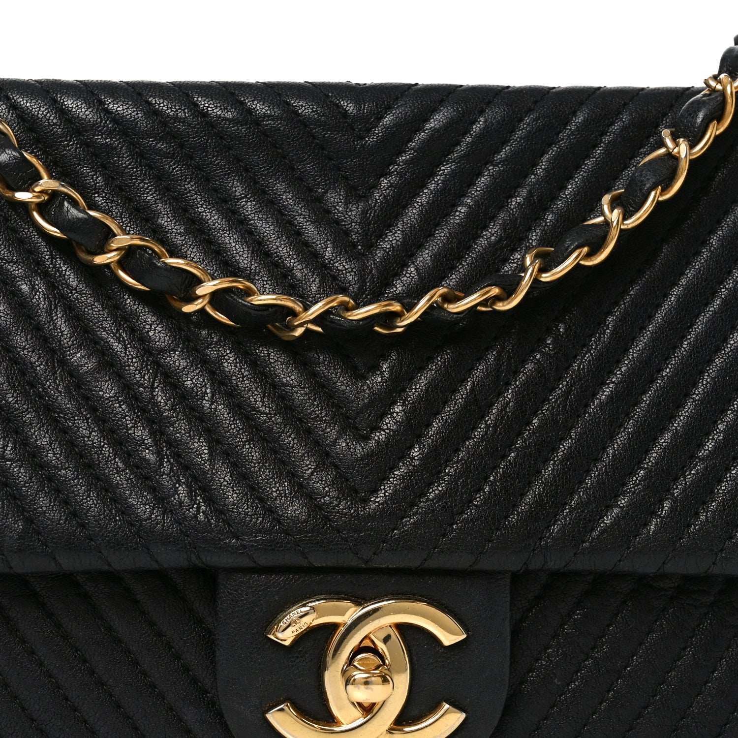 Chanel Calfskin Chevron Quilted Medium Surpique Flap Black
