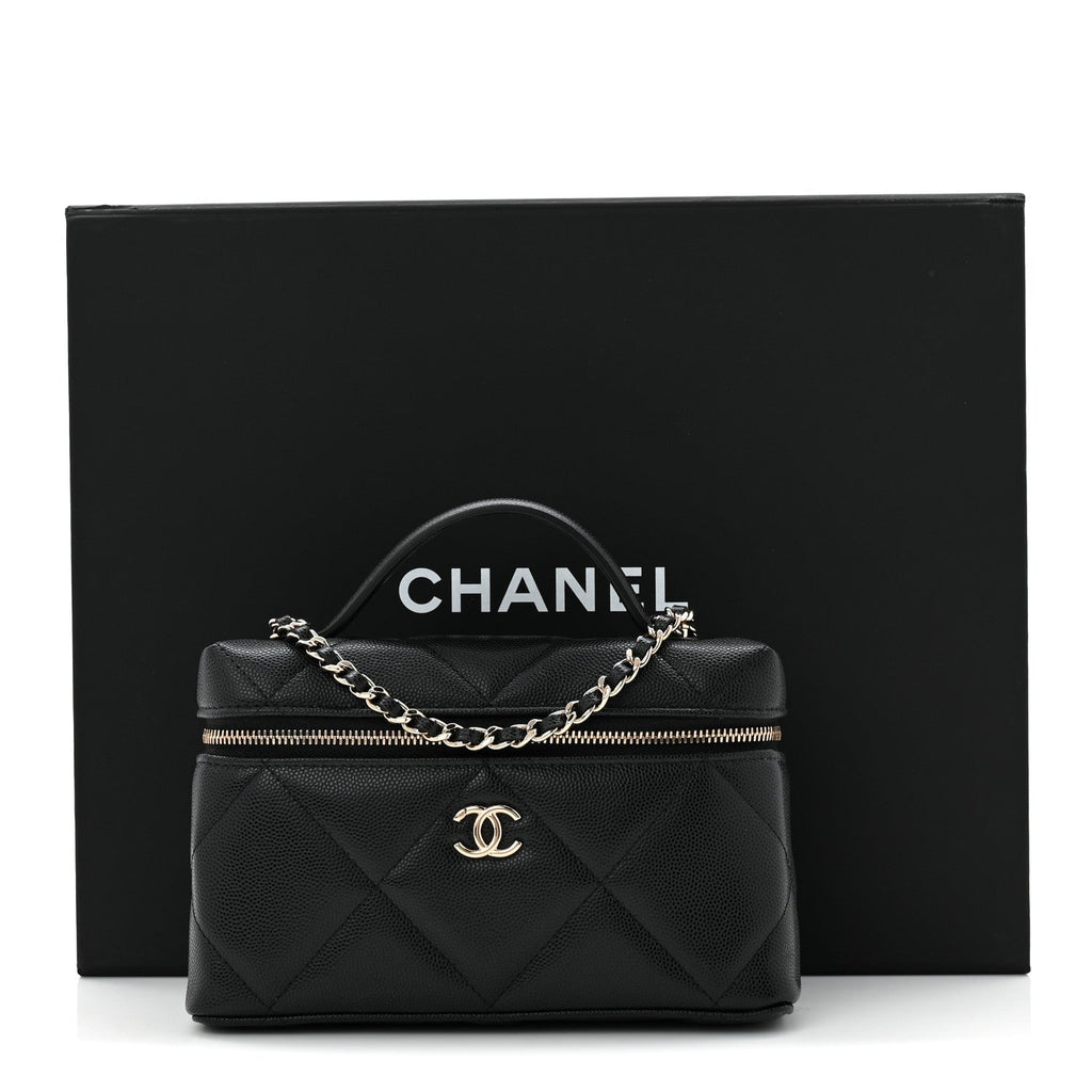 Chanel Caviar Quilted Top Handle Slim Vanity With Chain Black
