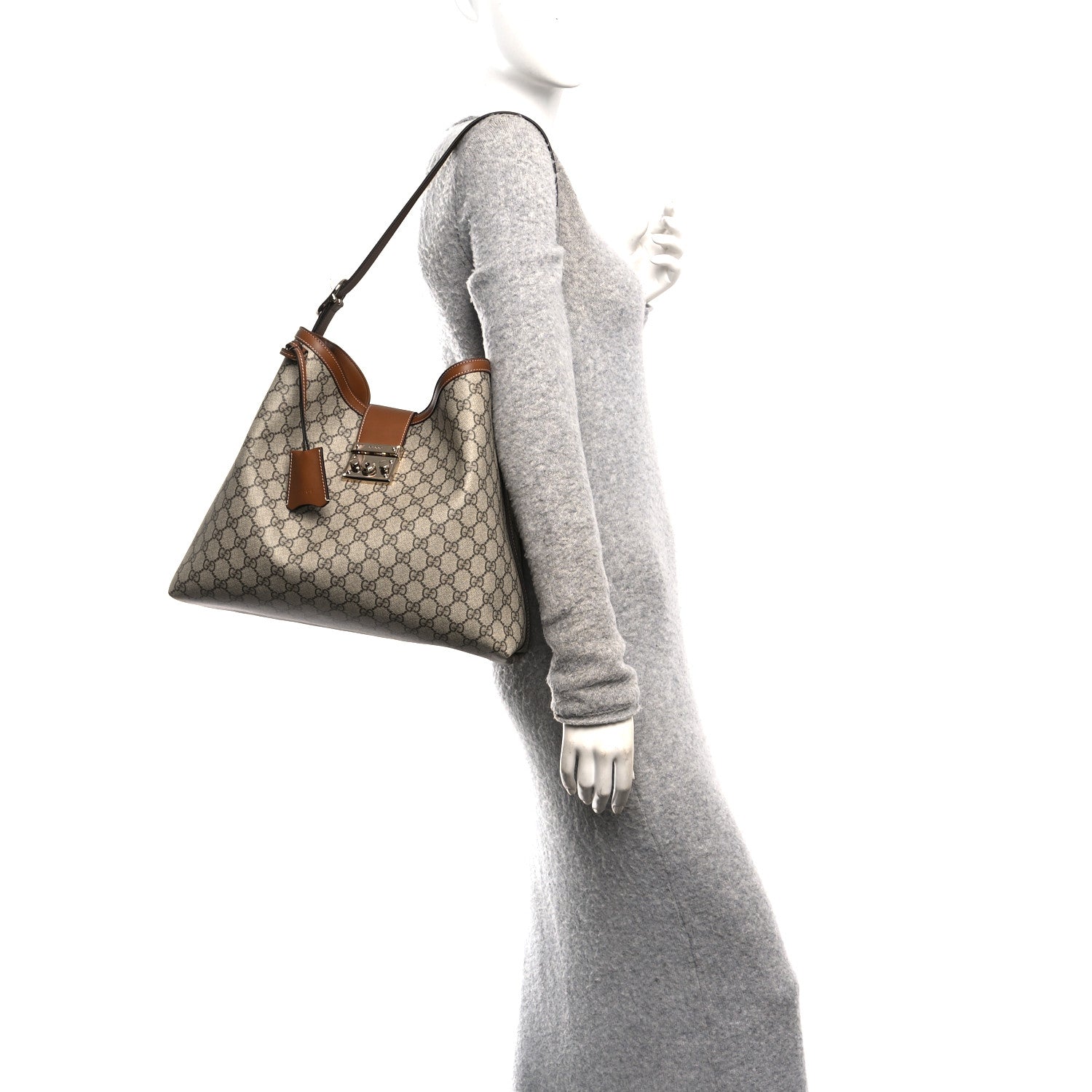 Gucci GG Icon Monogram Padlock Shoulder Bag Beige Dark Brown