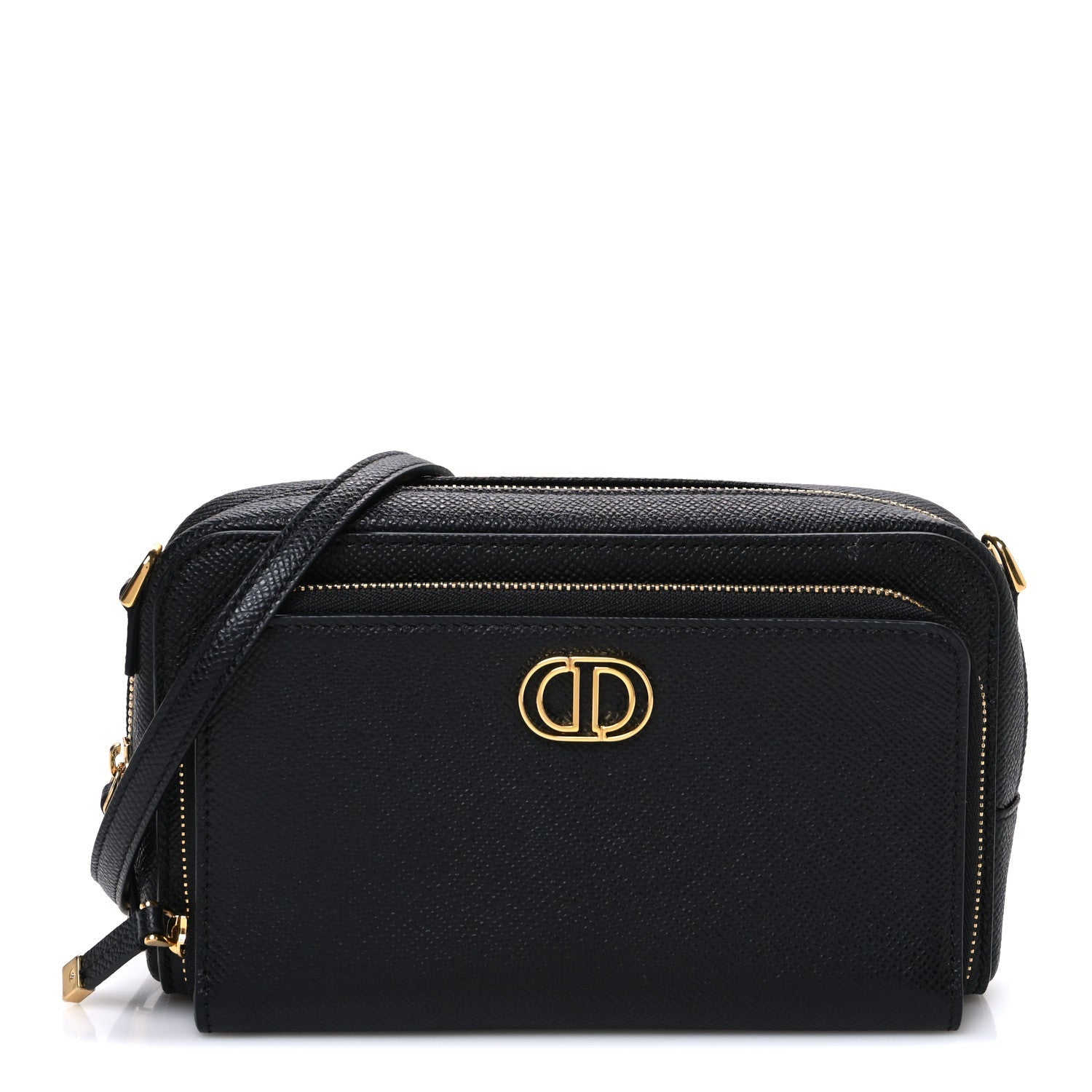 Christian Dior Grained Calfskin Caro Double Pouch Black