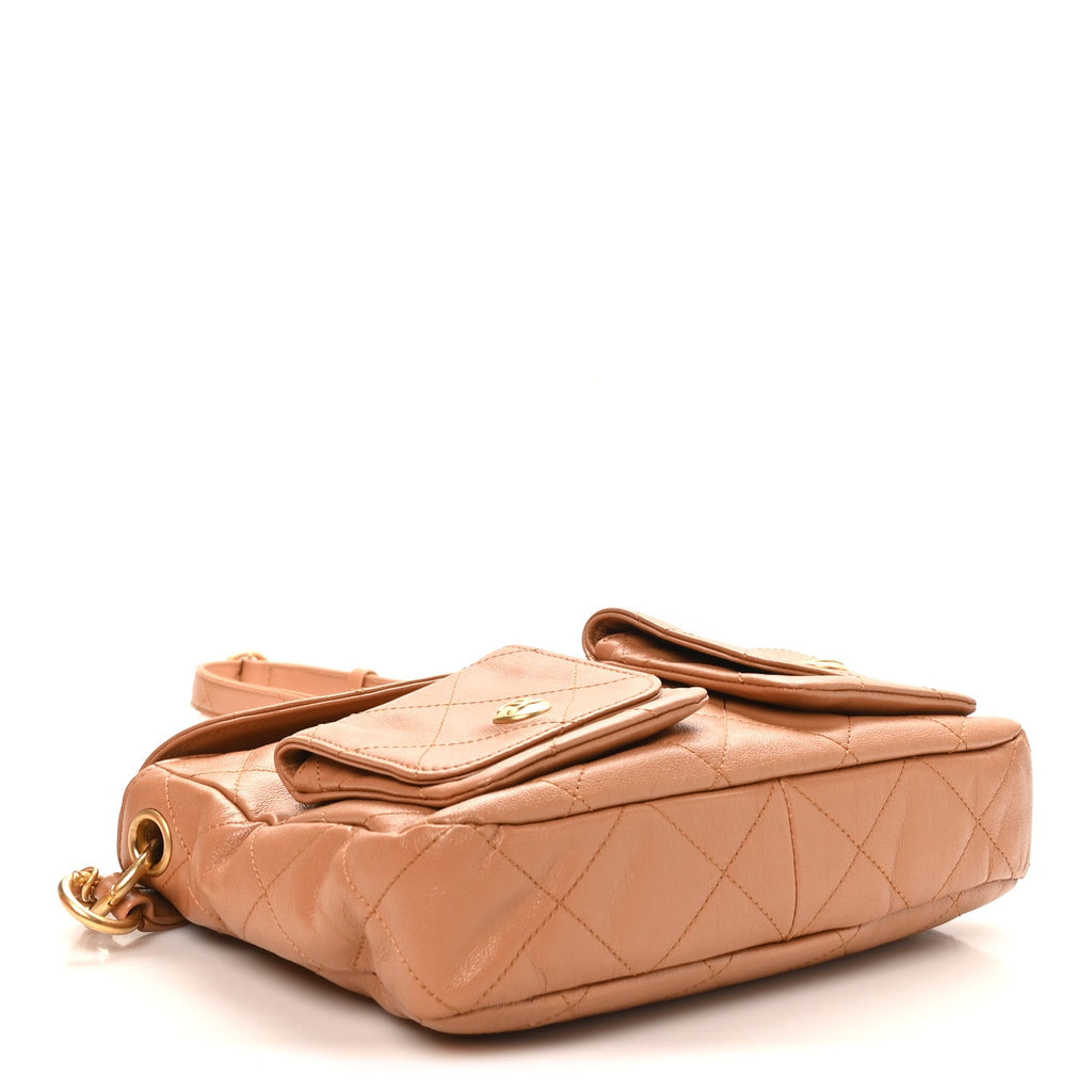 Chanel Shiny Calfskin Quilted Small Supple Twins Hobo Bag Brown