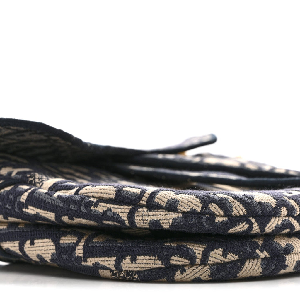 Christian Dior Oblique Embroidered Saddle Bag Blue