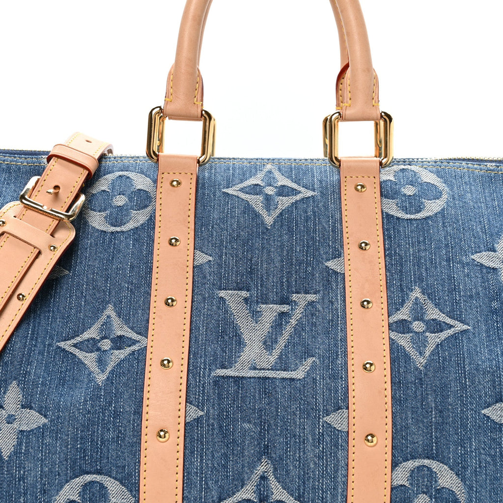 Louis Vuitton Denim Monogram New LV Remix Keepall Bandouliere 45 Blue