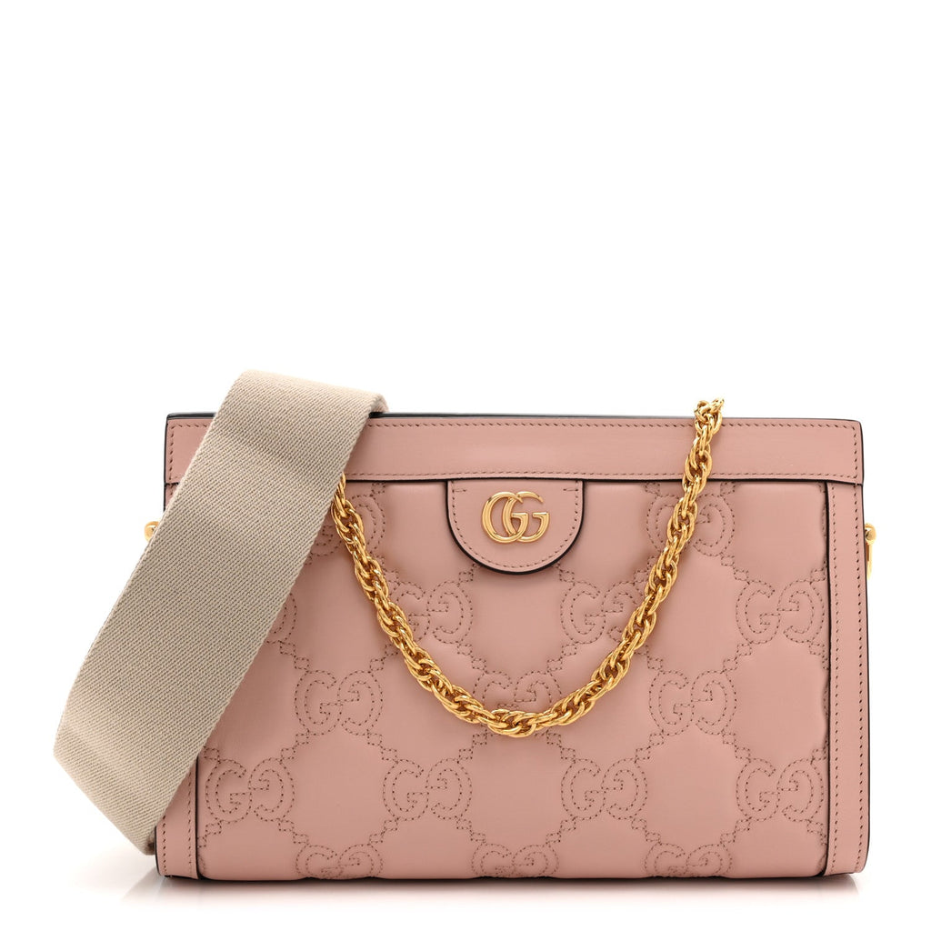 Gucci Calfskin GG Matelasse Small Slim Chain Shoulder Bag Perfect Pink Natural