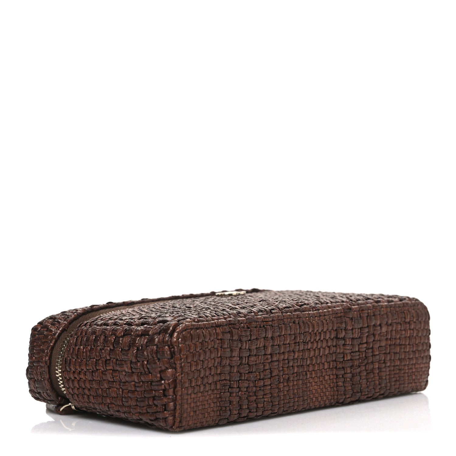 Chanel Braided Raffia Quilted Top Handle Slim Vanity With Chain Brown