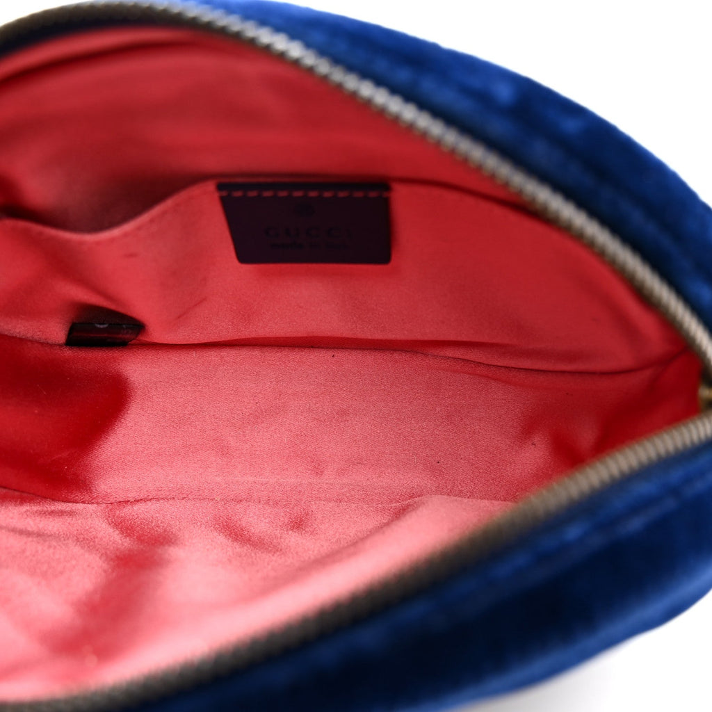Gucci Velvet Matelasse GG Marmont Belt Bag 85 34 Cobalt Blue