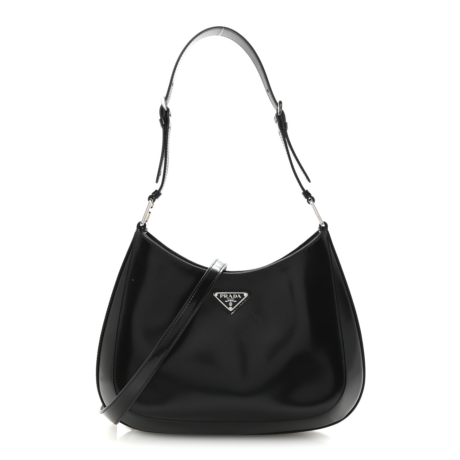 Prada Spazzolato Cleo Adjustable Strap Shoulder Bag  Black